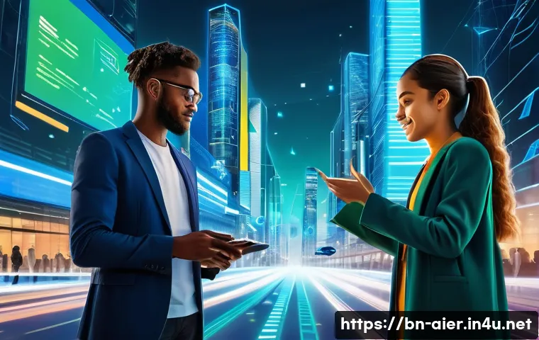 AI와 블록체인의 융합 가능성 - **A Vibrant, Secure Tomorrow: AI and Blockchain in Harmony**
An energetic, panoramic shot of a b...
