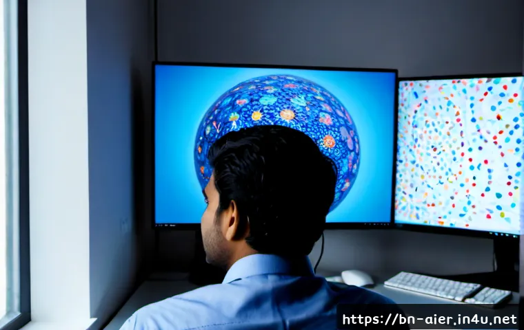 딥러닝 학습의 핵심 기술 - Photorealistic modern AI research workspace, a focused Bengali data scientist in modest professional...
